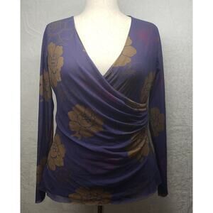 Vintage Y2K Lucy & Fiona Layered Mesh Floral Top XL Brown Purple Grunge Boho